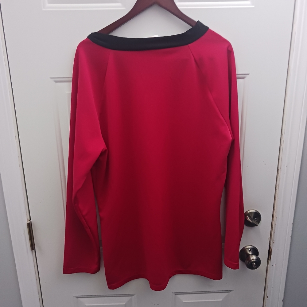 Red Long Sleeve Dress with Black Trim - Picture 7 of 9